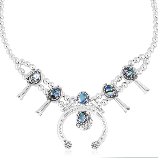 Sterling Silver Abalone Shell Squash Blossom Necklace