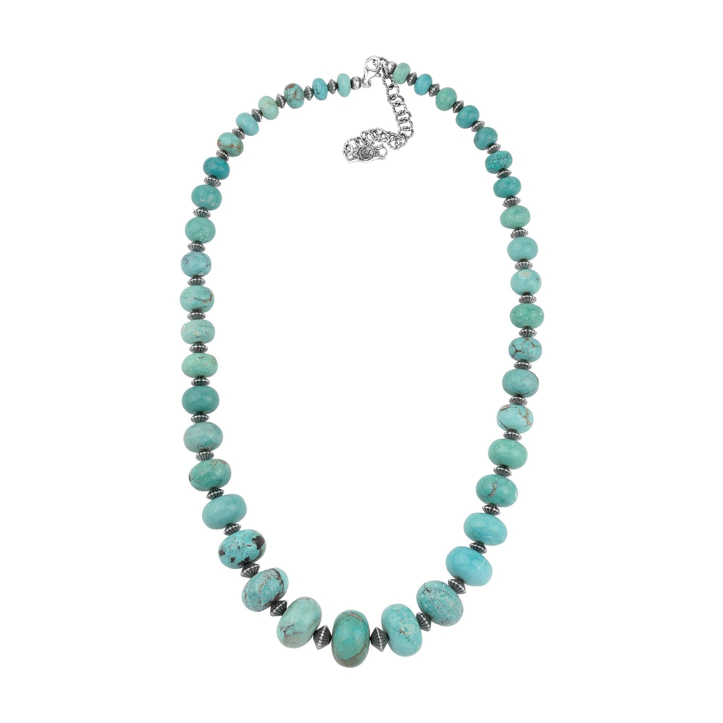 Sterling Silver Kingman Turquoise Graduated Rondelle Bead Chunky Necklace