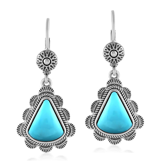 LIMITED EDITION! Sterling Silver Sleeping Beauty Turquoise Scalloped Triangle Cut Dangle Earrings