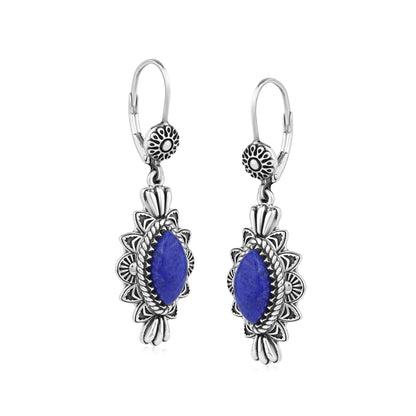 Sterling Silver Lapis Marquise Cut Lever Back Earrings