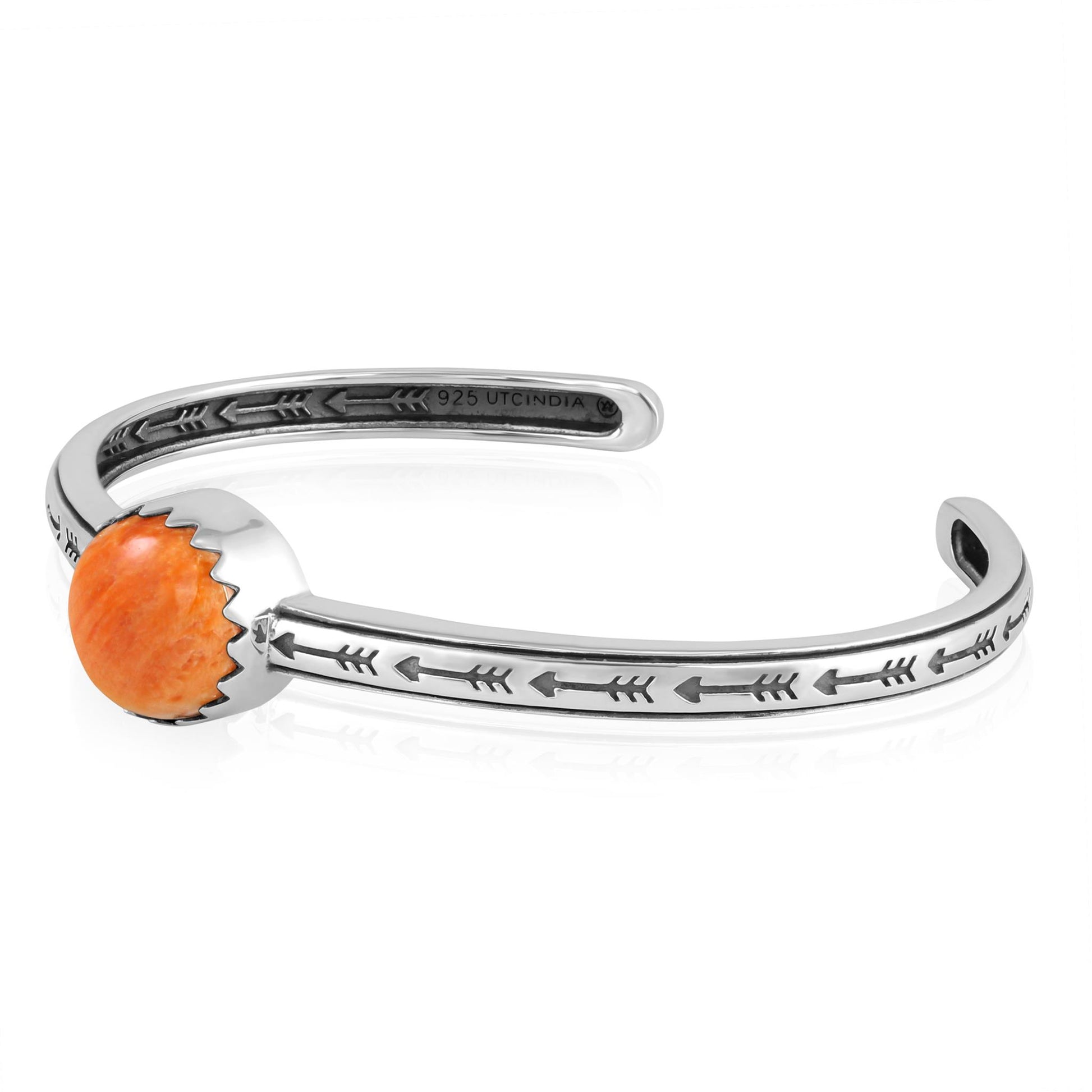 Sterling Silver Orange Spiny Oyster Oval Cut Stackable Cuff Bracelet, Sizes Small to Large