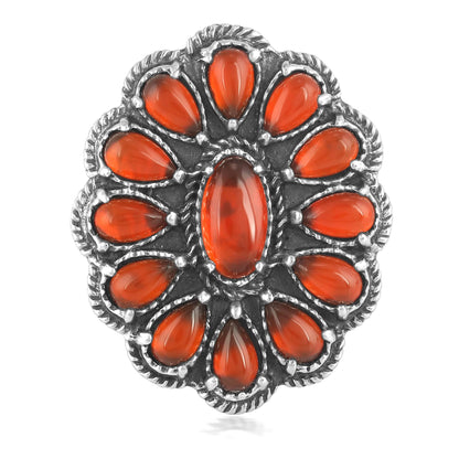 Sterling Silver Red Onyx Gemstone Flower Cluster Ring, Sizes 5 to 10