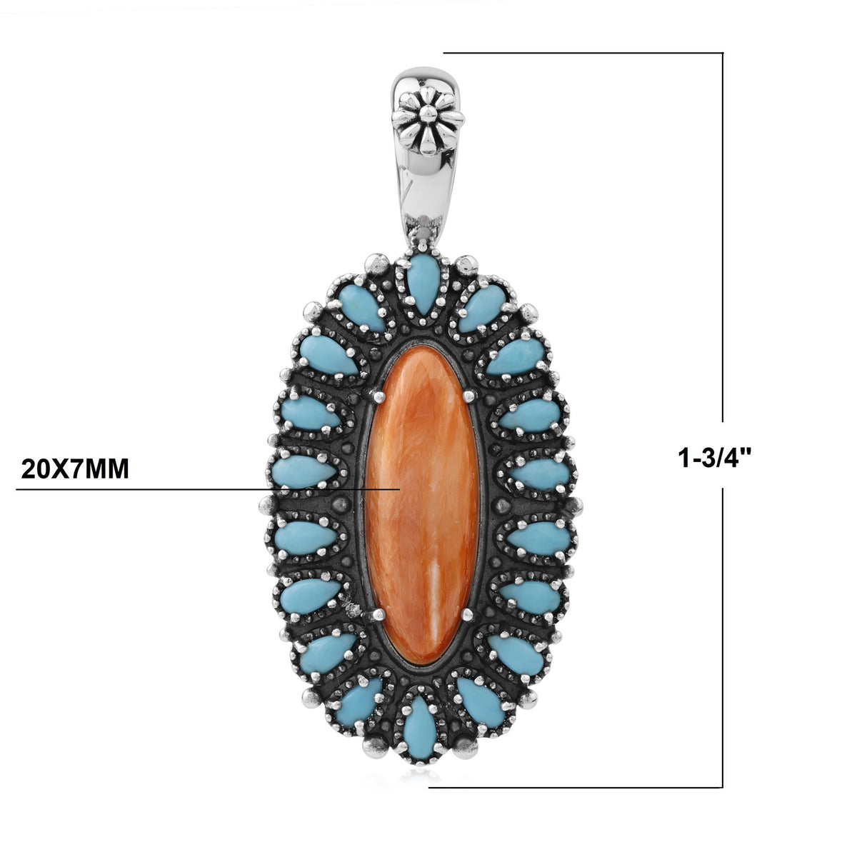 Sterling Silver Orange Spiny Oyster Kingman Turquoise Petit Point Oval and Pear Pendant Enhancer 