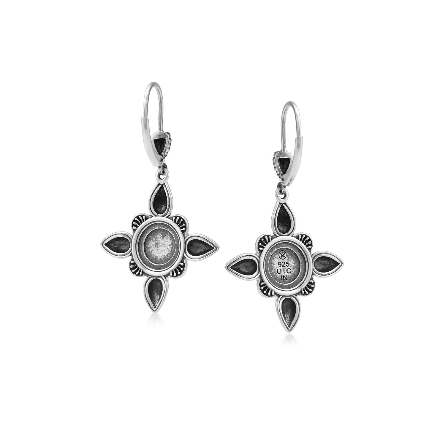 Sterling Silver Green Turquoise Compass Star Lever Back Earrings
