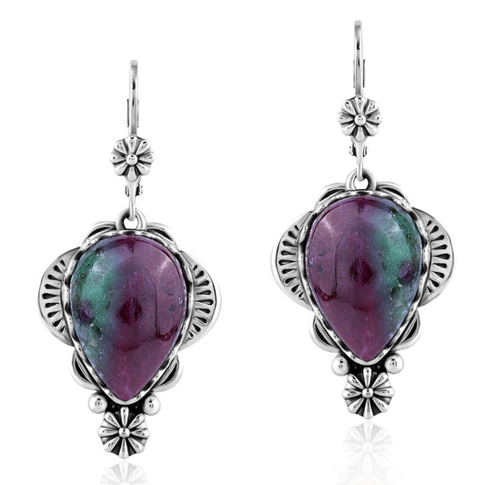 LIMITED EDITION! Sterling Silver Ruby Zoisite Pear-Cut Concha Earrings