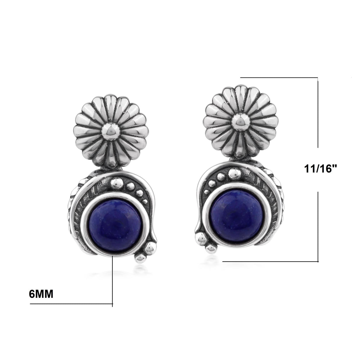 Sterling Silver Lapis Leaf and Concha Gemstone Post Earrings