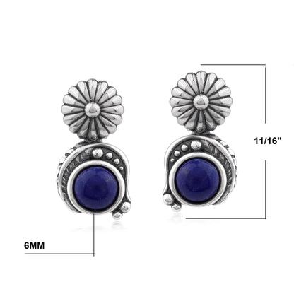 Sterling Silver Lapis Leaf and Concha Gemstone Post Earrings