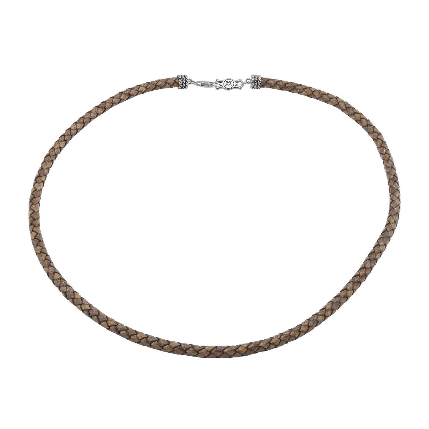 Braided Antique Brown Leather Sterling Silver Necklace