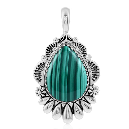 LIMITED EDITION! Sterling Silver Malachite Scalloped Pear Pendant Enhancer