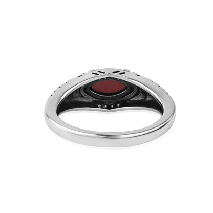  Sterling Silver Rhodonite Marquise-Cut Etched Ring