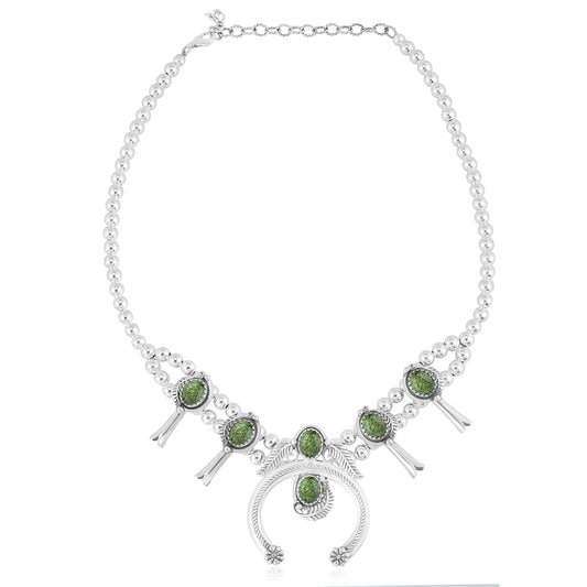 EXCLUSIVELY OURS! Sterling Silver Serpentine Squash Blossom Necklace 17 to 20 Inches