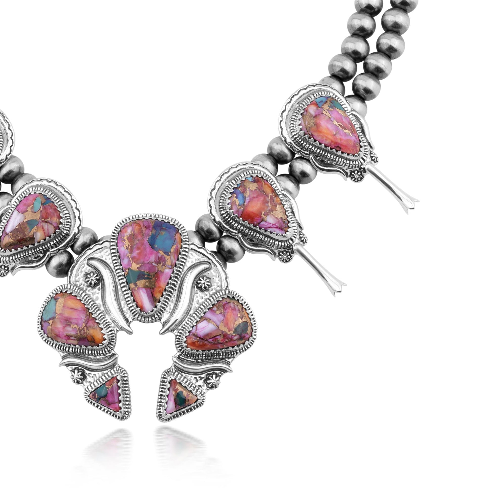 EXCLUSIVELY OURS! Sterling Silver Painted Desert Mosaic Large Naja Squash Blossom Necklace