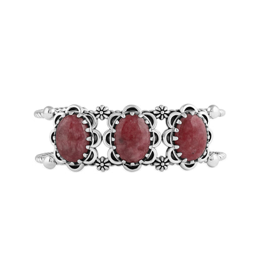 Sterling Silver Rhodonite Oval Scallop Concha Cuff Bracelet
