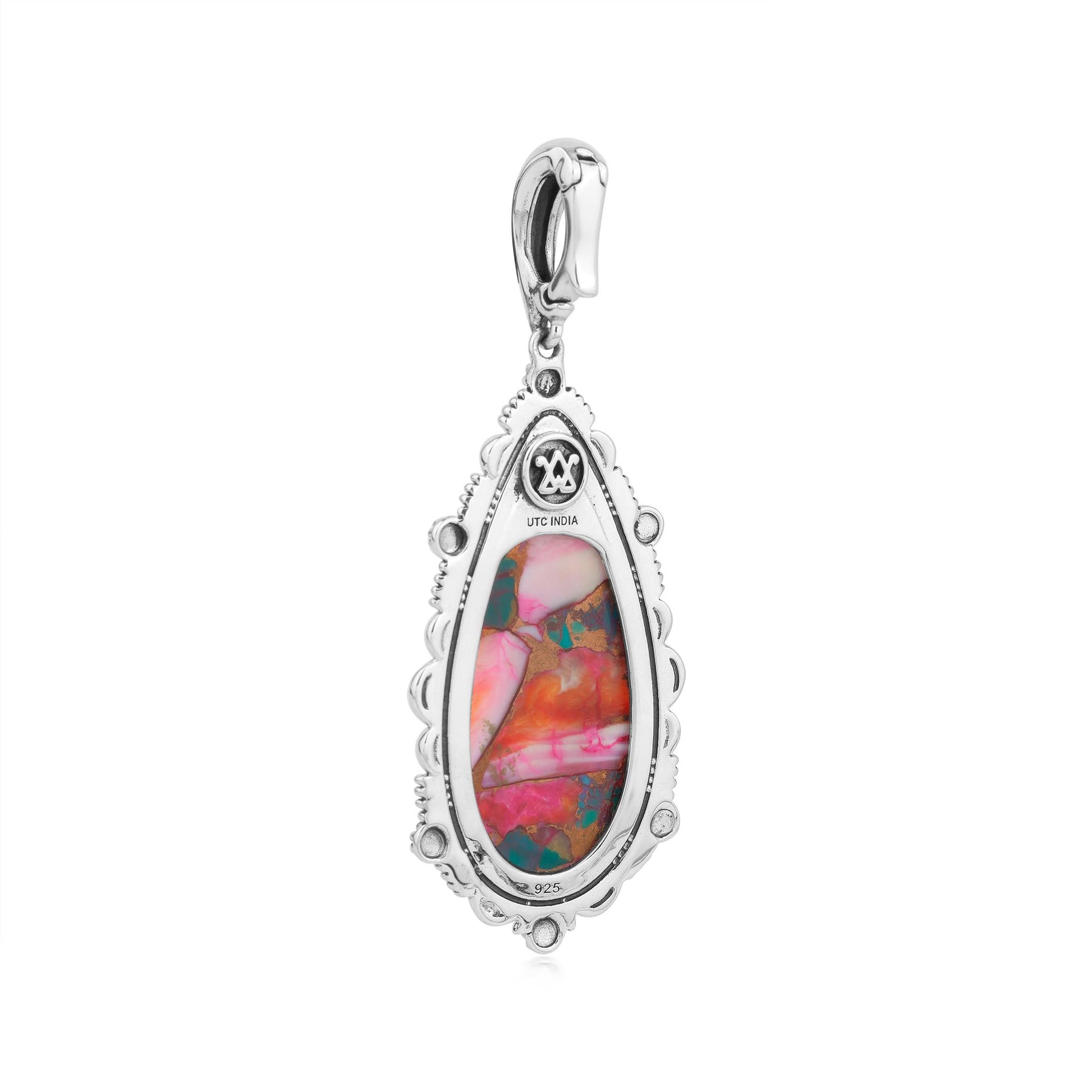 EXCLUSIVELY OURS! Sterling Silver Painted Desert Mosaic Teardrop Bordered Design Pendant Enhancer