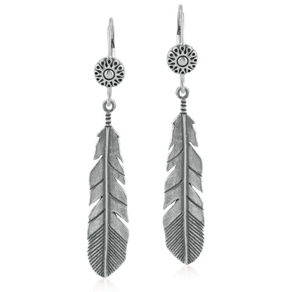 EXCLUSIVELY OURS! Sterling Silver Feather and Flower Dangle Earrings