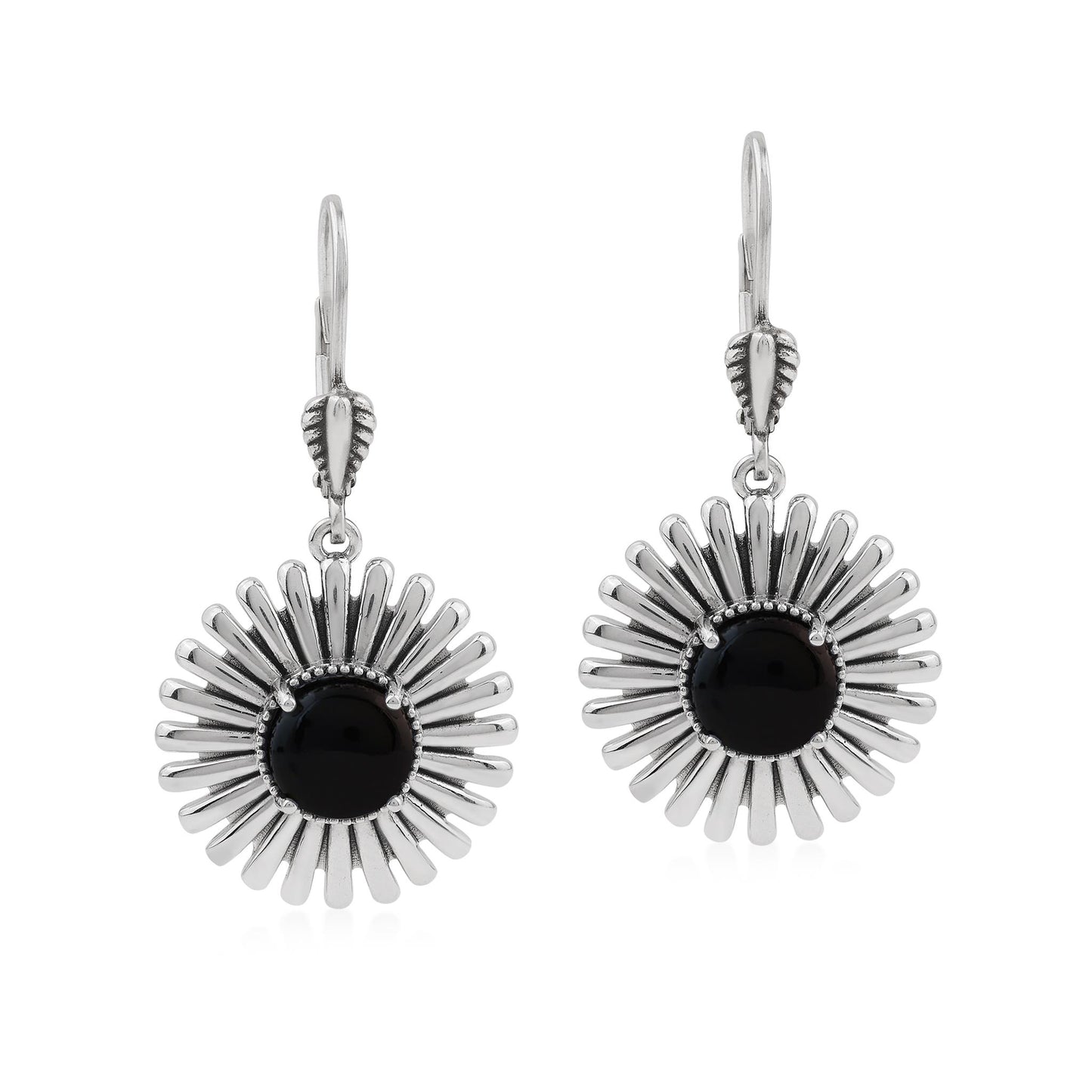  Sterling Silver Black Onyx Concha Ray Earrings