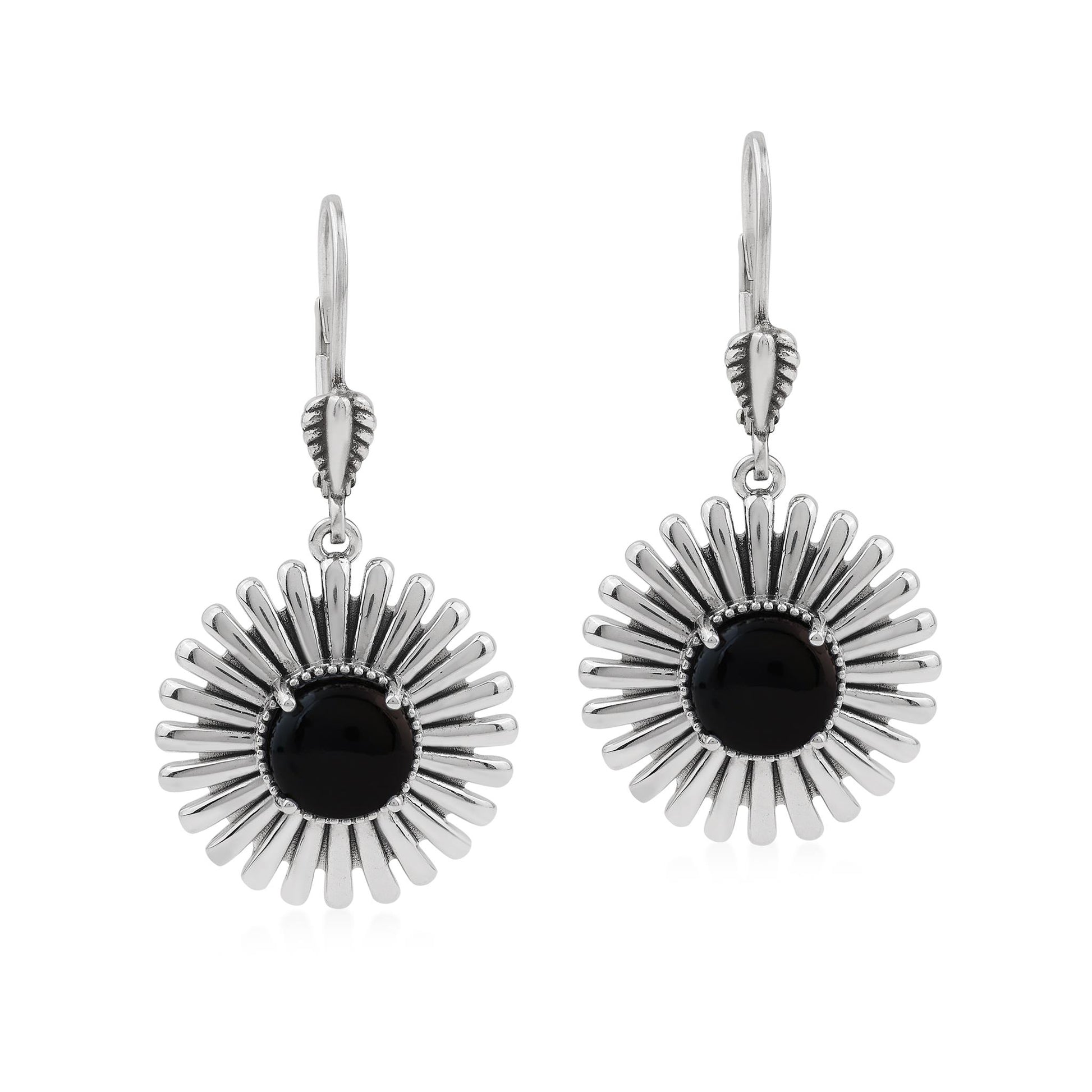  Sterling Silver Black Onyx Concha Ray Earrings