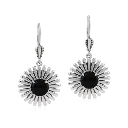  Sterling Silver Black Onyx Concha Ray Earrings