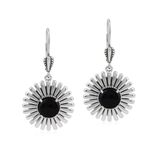  Sterling Silver Black Onyx Concha Ray Earrings