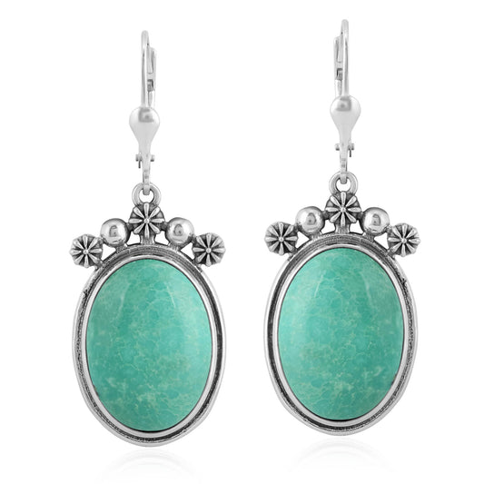 Sterling Silver Green Turquoise Oval-Cut Dangle Earrings