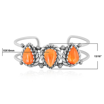 LIMITED EDITION! Sterling Silver Orange Spiny Oyster Pear Cut Rope Design Cuff Bracelet, Sizes Small to Large