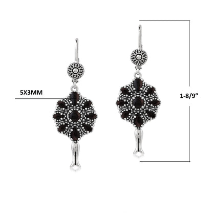  Sterling Silver Black Onyx Flower Cluster Squash Blossom Earrings