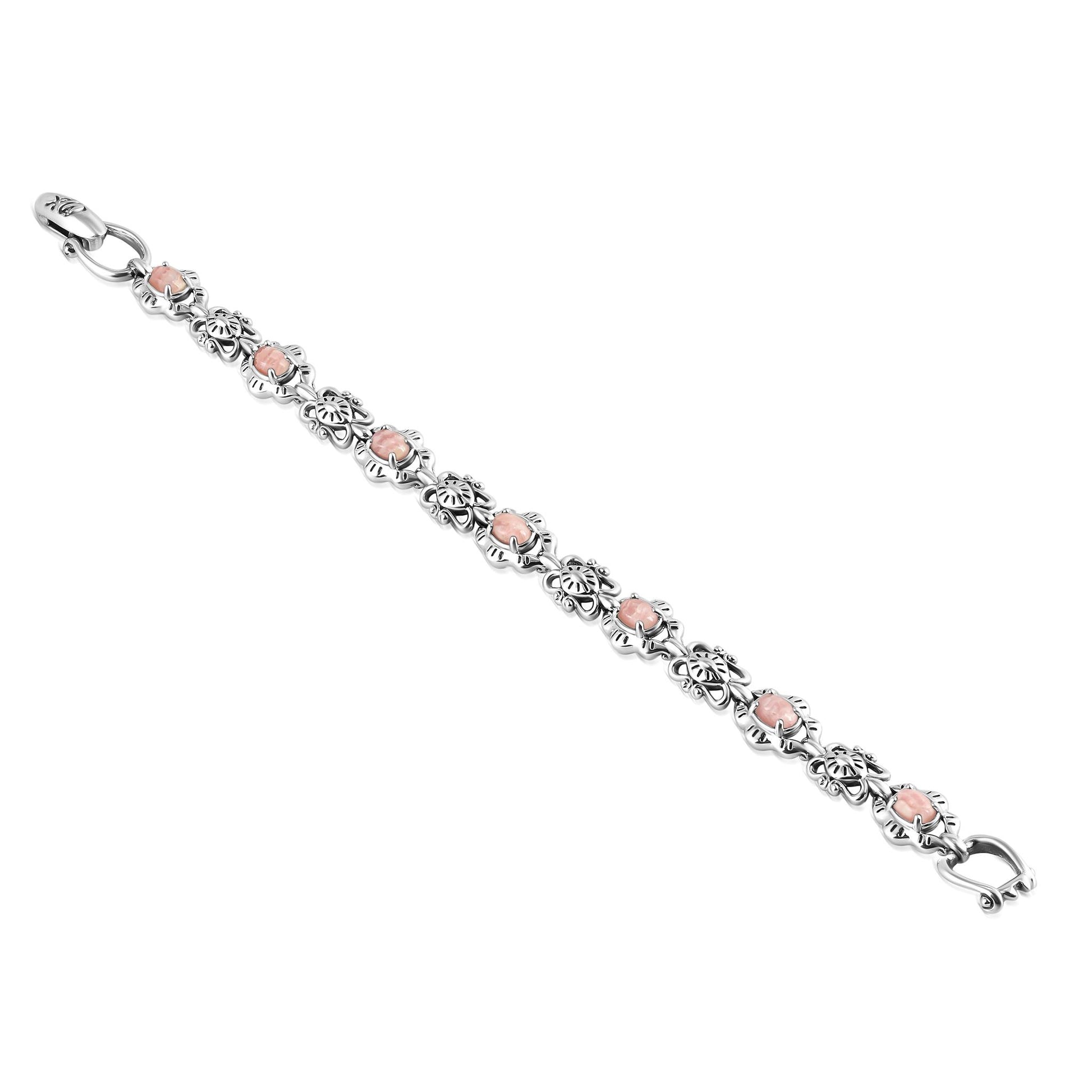 Sterling Silver Rhodochrosite Concha Link Bracelet