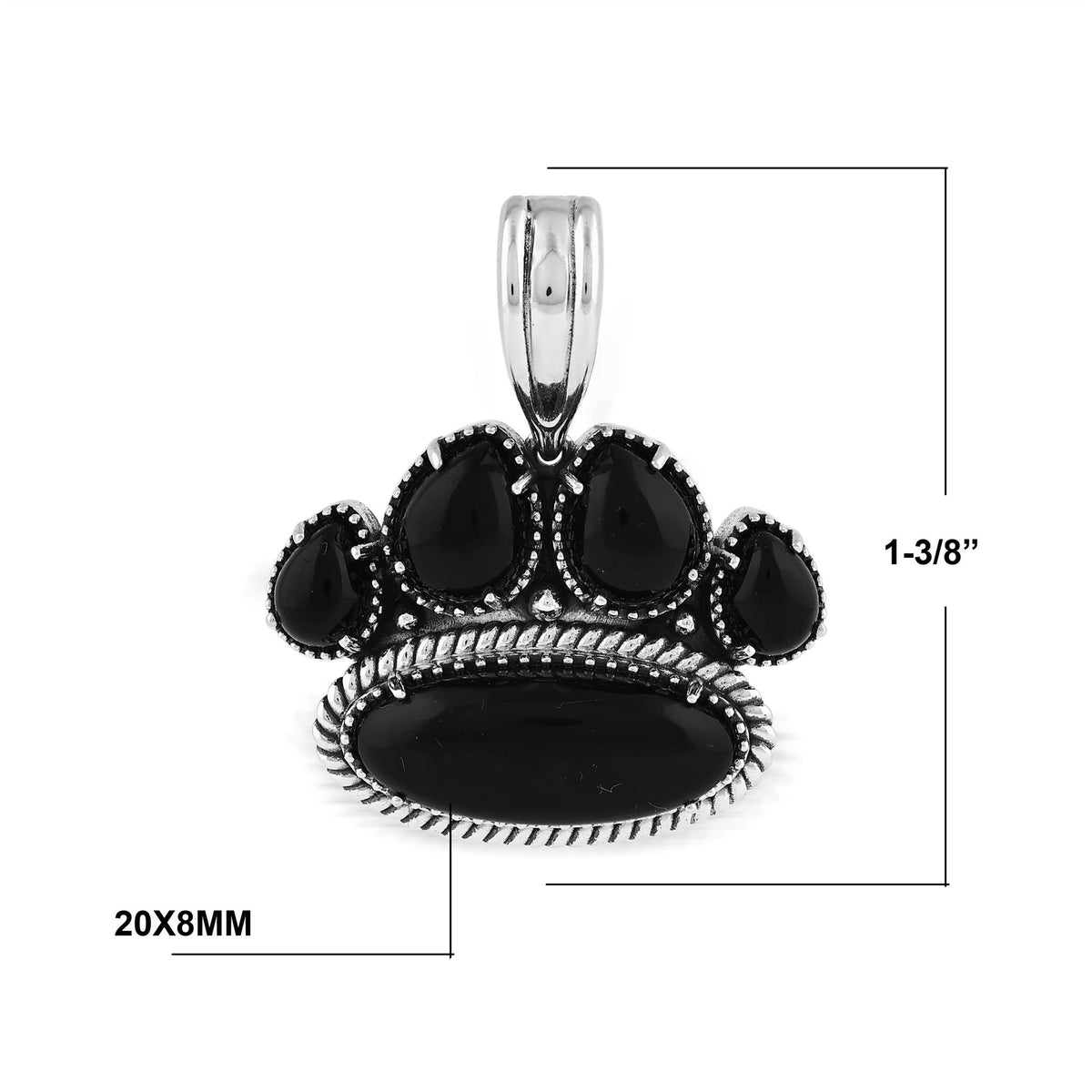 Sterling Silver Black Onyx Pawprint Pendant Enhancer