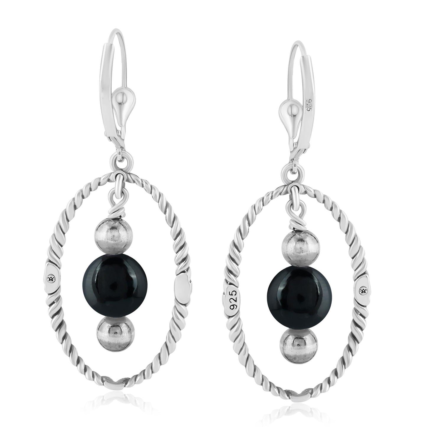 EXCLUSIVELY OURS! Sterling Silver Black Onyx Rope and Bead Halo Dangle Earrings