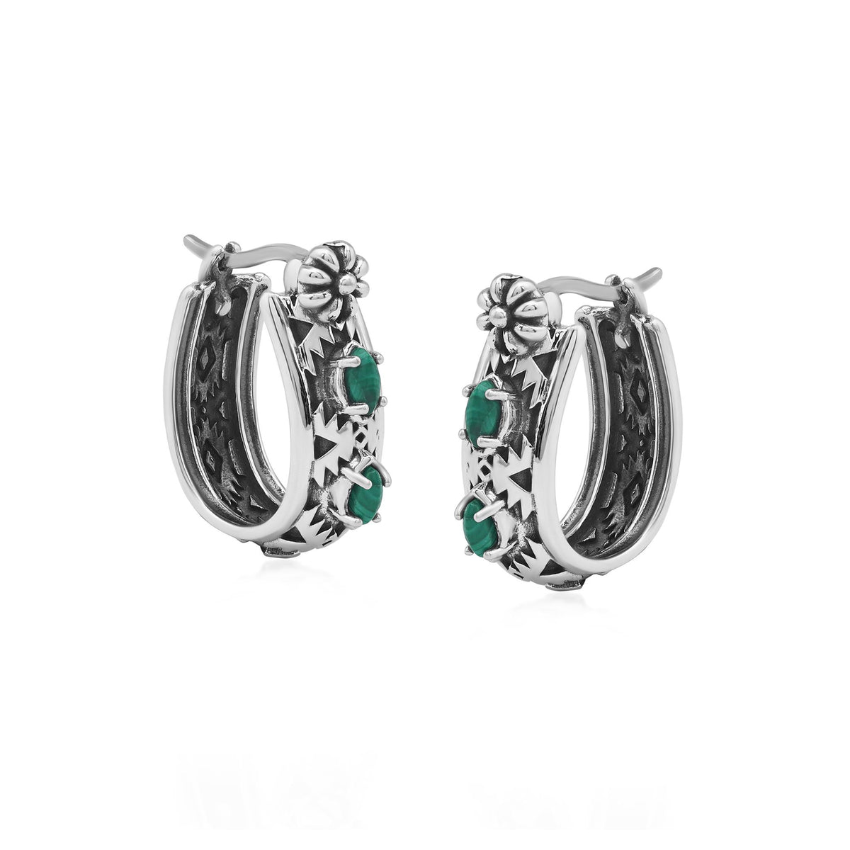 EXCLUSIVELY OURS! Sterling Silver Malachite Marquise Cut Concha Hoop Earrings