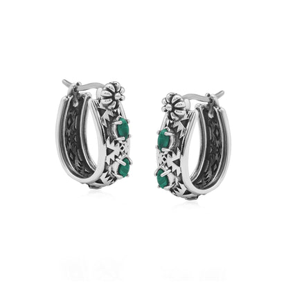 EXCLUSIVELY OURS! Sterling Silver Malachite Marquise Cut Concha Hoop Earrings