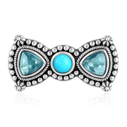 Sterling Silver Sleeping Beauty Turquoise and Swiss Blue Topaz Bow Tie Ring