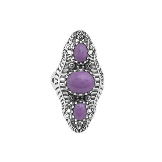 Sterling Silver Phosphosiderite Leaf and Vine Oval Ring