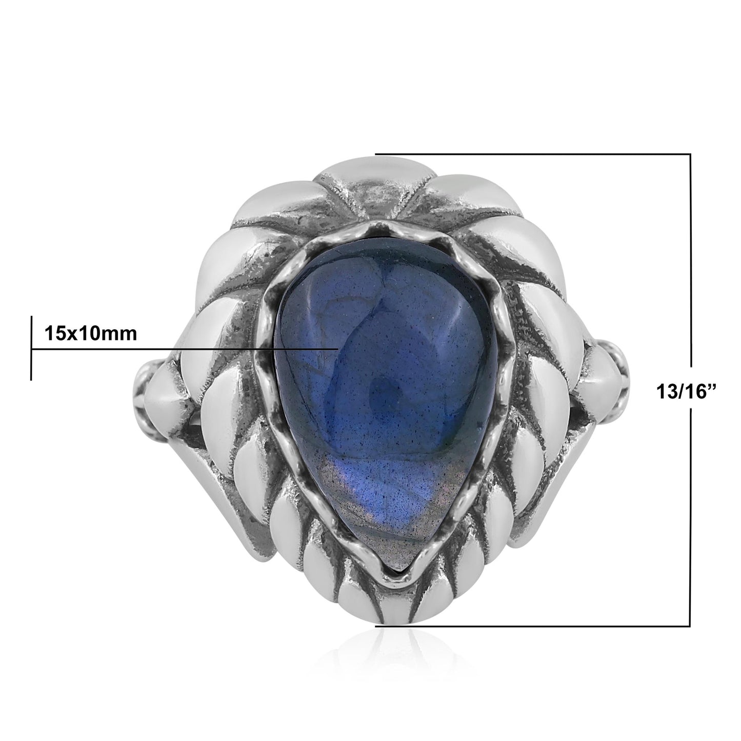 EXCLUSIVELY OURS! Sterling Silver Labradorite Pear Cut Rope Ring, Sizes 5 to 11