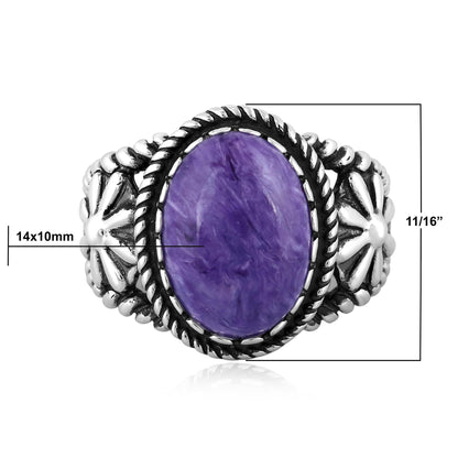 EXCLUSIVELY OURS! Sterling Silver Charoite Concha Flower Ring, Sizes 5 to 10