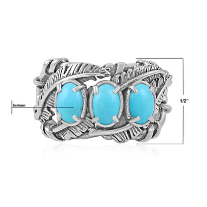 Sterling Silver Kingman Turquoise Three Stone Feather Ring