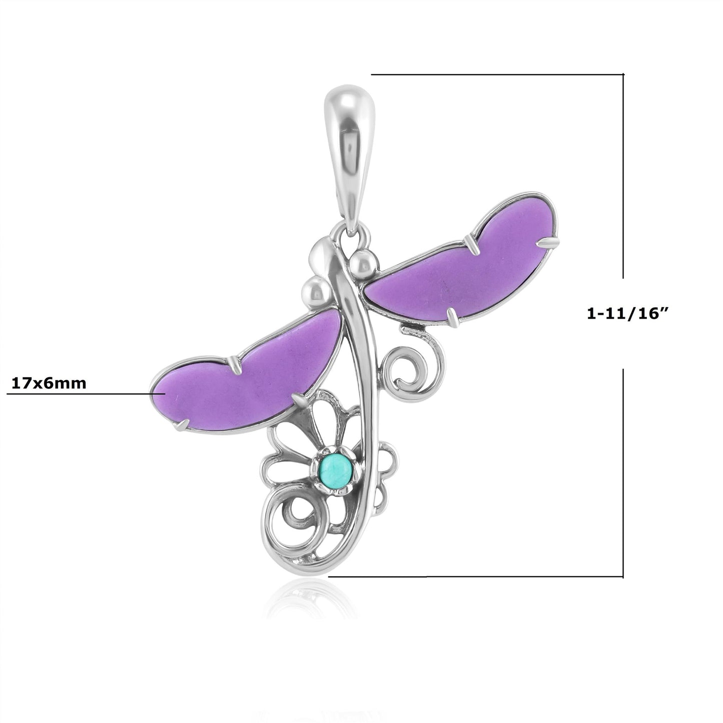 Sterling Silver Phosphosiderite and Variscite Fritz Casuse Dragonfly Pendant Enhancer