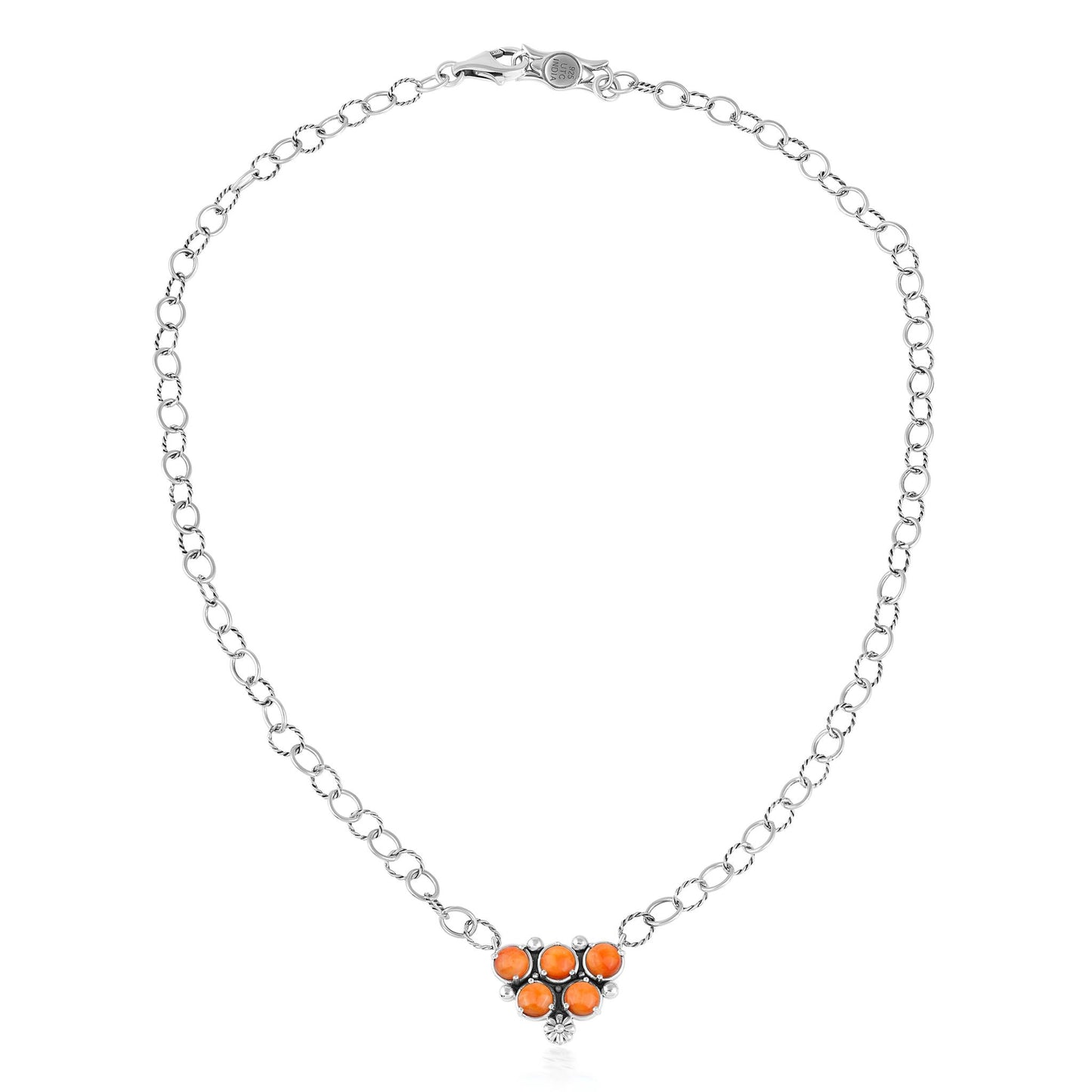 EXCLUSIVELY OURS! Sterling Silver Orange Spiny Oyster Concha Cluster Oval Link Necklace, 20 Inches