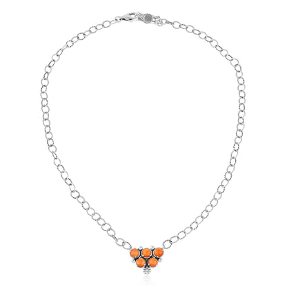 EXCLUSIVELY OURS! Sterling Silver Orange Spiny Oyster Concha Cluster Oval Link Necklace, 20 Inches