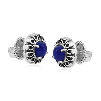 EXCLUSIVELY OURS! Sterling Silver Lapis Sunburst Stud Earrings