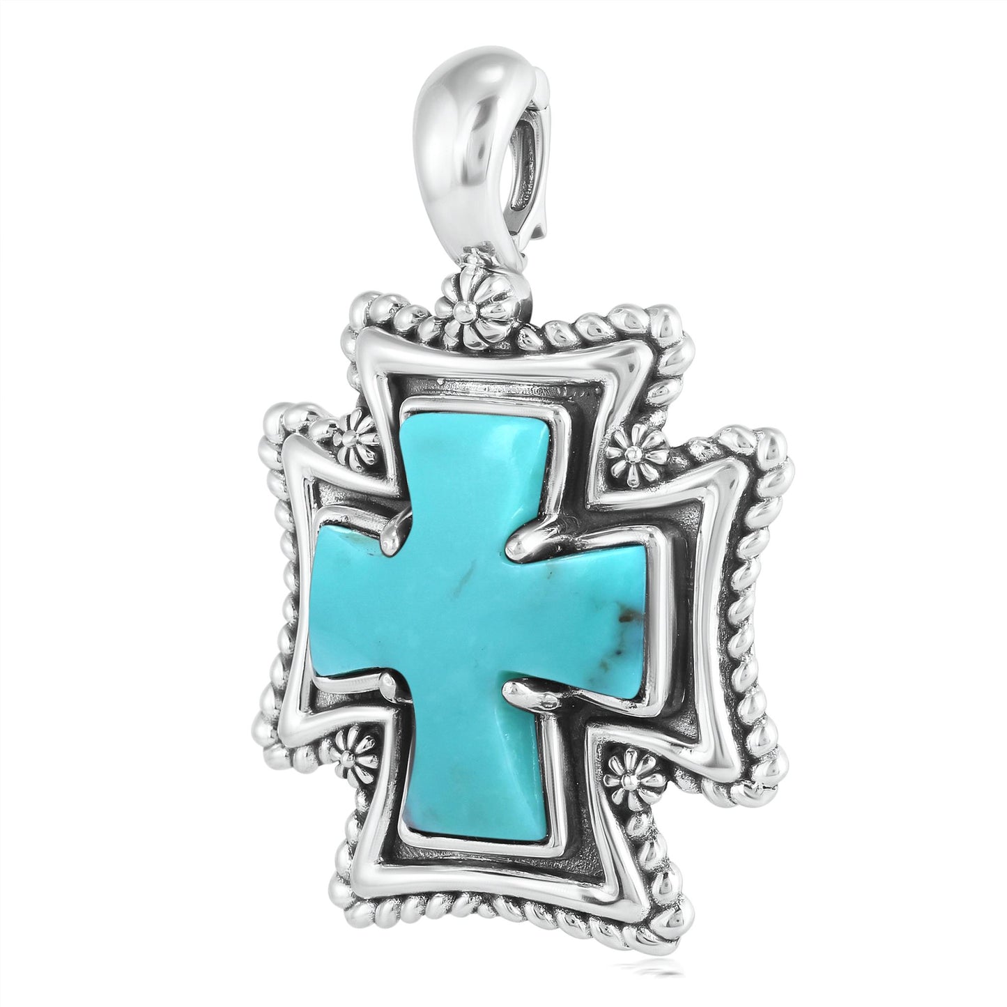 Sterling Silver Kingman Turquoise Rope Detail Cross Pendant Enhancer