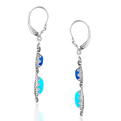 Sterling Silver Sleeping Beauty Turquoise and Lapis Oval Cut Dangle Earrings