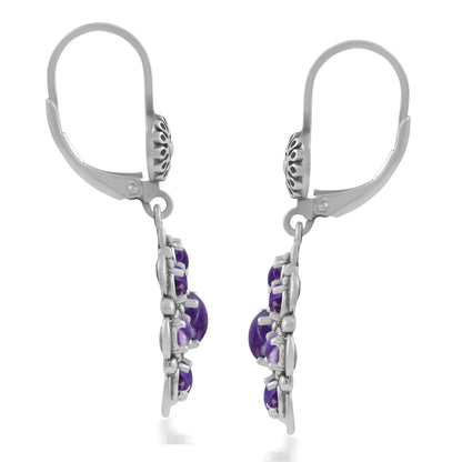 Sterling Silver Charoite Flower Cluster Earrings