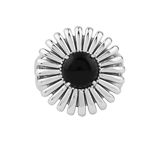  Sterling Silver Black Onyx Concha Ray Ring
