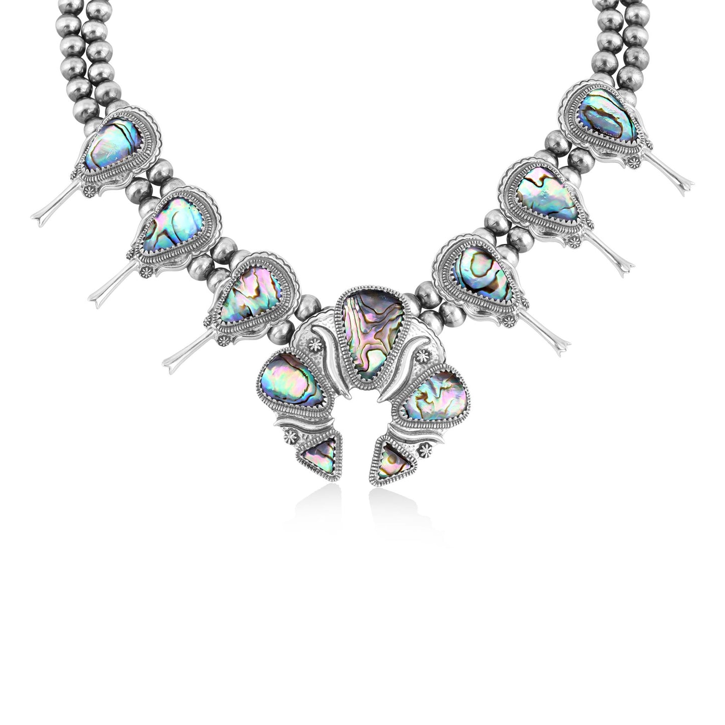 LIMITED EDITION! Sterling Silver Abalone Shell Doublet Large Naja Squash Blossom Necklace