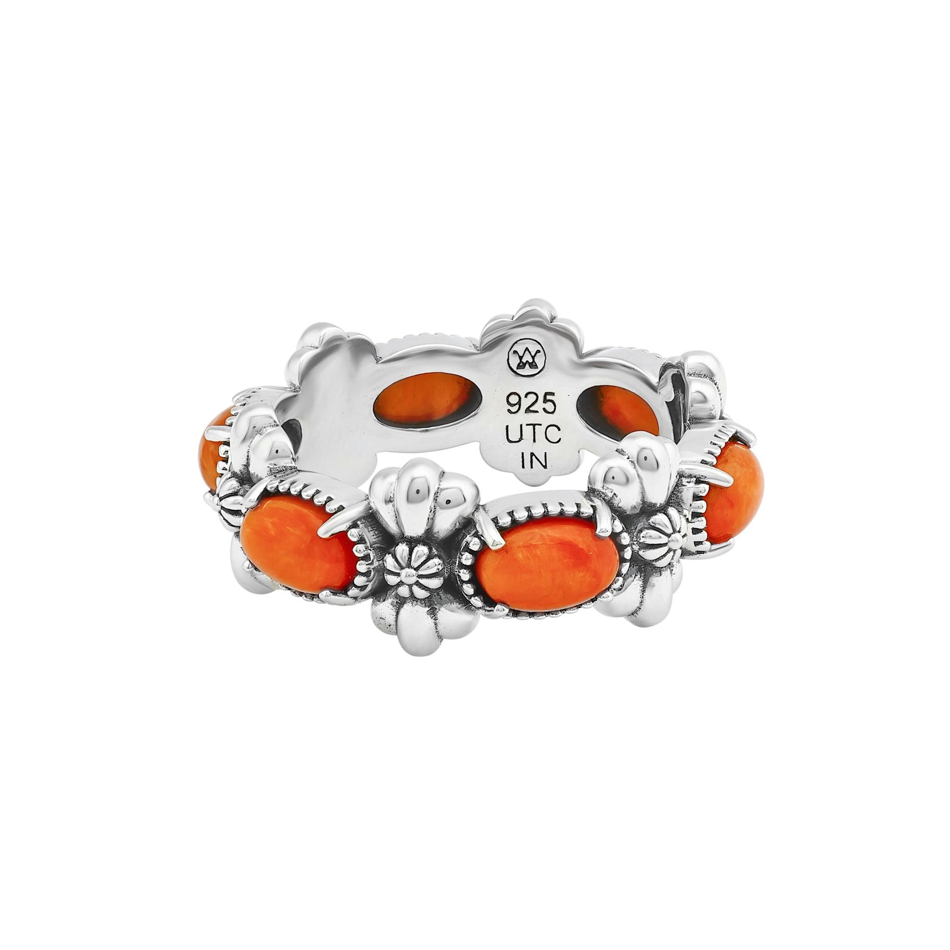 Sterling Silver Orange Spiny Oyster Oval Concha Band Ring