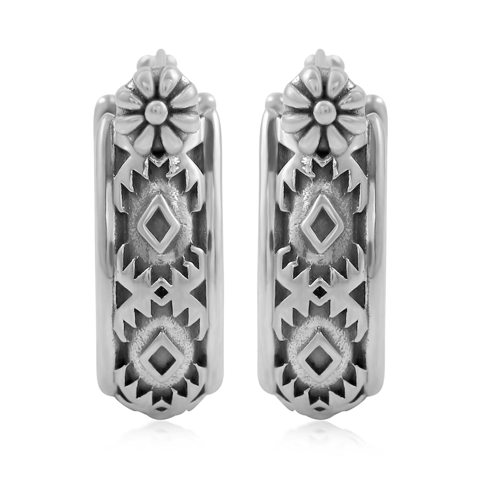  Sterling Silver Patterned Huggie Hoop Earrings