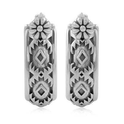  Sterling Silver Patterned Huggie Hoop Earrings