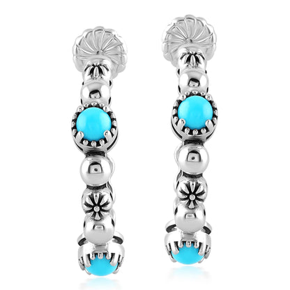 Sterling Silver Sleeping Beauty Turquoise 1 Inch Concha Hoop Earrings