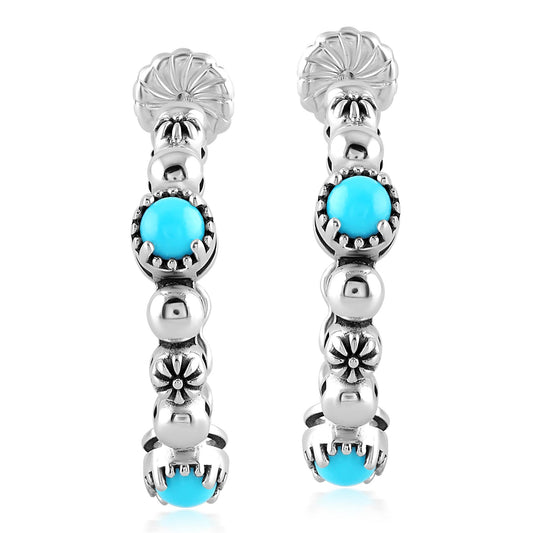 Sterling Silver Sleeping Beauty Turquoise 1 Inch Concha Hoop Earrings